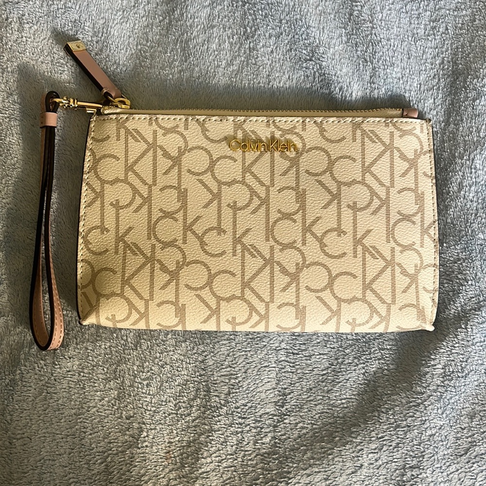 Calvin Klein Beige Monogram Wristlet